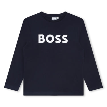 BOSS Playera para niño y adolescente, manga larga azul marino